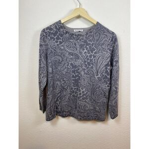 Pendleton Womens XL Sweater Gray Paisley 100%‎ Merino Wool Long Sleeve Pullover